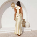 Chic Satin Wrap Dress with Deep V-Neck