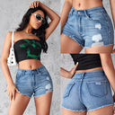 Chic High-Waisted Women's Denim Shorts with Trendy Distressed Accents