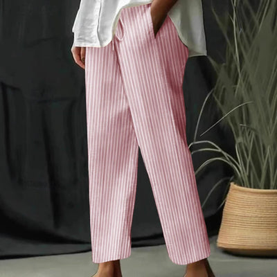 Women's Striped Design Pants with Adjustable Waistband