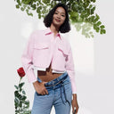 Chic Women's Short Sleeve Blouse with Stylish Patch Pockets