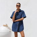 Chic Women's Denim Shirt Dress with Pockets