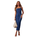 Chic Denim Midi Dress with Spaghetti Straps