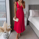 Chic Women's V-Neck Maxi Dress with Stylish Draping