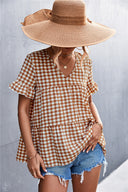 Chic Ruffled Hem Check Blouse for Women