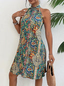 Colorful Paisley Halter Neck Dress for Women