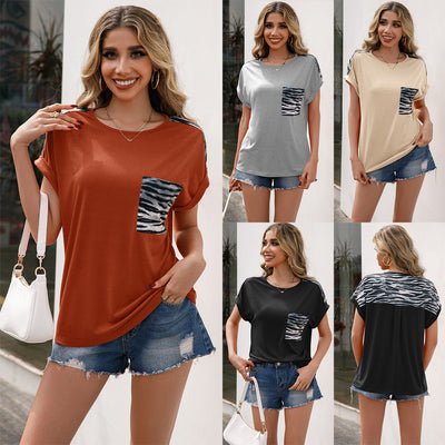 Animal Print Pocket Oversized Women's Tee