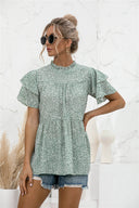 Floral Print Blouse with Ruffle Accents for Women