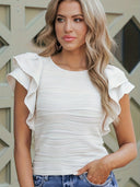 Textured Ruffle Women's Blouse Top