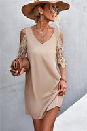Chic Women's Mini Dress with Lace Inset and V-Neck Design