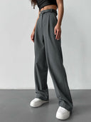 Chic High-Waist Trousers with Crease and Tie Belt