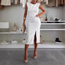 Women's Asymmetrical Neckline Sheath Dress with Stylish Slit