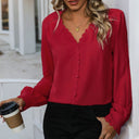 Chiffon Blouse with Lace Accents and Button Design