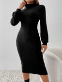 Chic Ribbed Knitted Dress for Women
