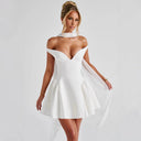 Women's Off-Shoulder Cocktail Dress with Flared Skirt and Stylish Draping