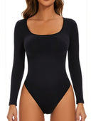 Women's Long Sleeve Deep Neck Bodysuit - Stylish & Chic Design
