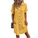 Women's Cotton Shirt Dress with Pockets and Button Placket