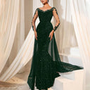 Stylish Evening Dress with Shimmering Lace and Tulle Cape
