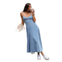 Adjustable Spaghetti Strap Denim Midi Dress