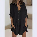 Chic Women's Long Sleeve Shirt Dress with Concealed Buttons