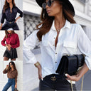 Chic Women's Blouse with Chest Pockets and Classic Collar