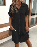 Chic Women's Shirt Dress with Button Placket and Pockets