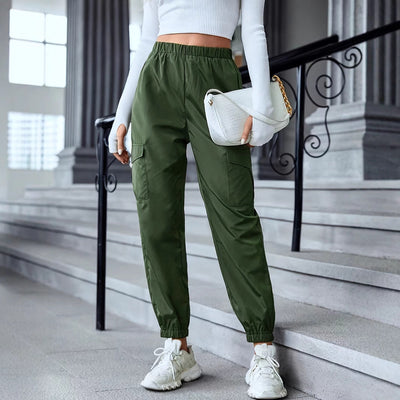 Women's Cargo Pants with Elastic Waistband and Handy Side Pockets