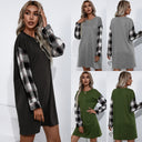 Chic Women's Sweatshirt Dress with Checkered Sleeves