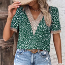 V-Neck Women's Blouse with Lace Accents