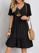 Chic Women's V-Neck Peplum Dress with Ruffle Accents
