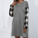 Chic Women's Sweatshirt Dress with Checkered Sleeves