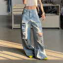 Trendy Destroyed Wide-Leg Jeans for Women