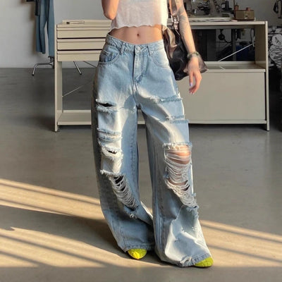 Trendy Destroyed Wide-Leg Jeans for Women