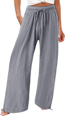Chic Women's Wide-Leg Summer Trousers with Elastic Waist and Side Pockets