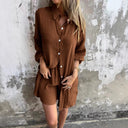 Chic Women's Long Blouse with Button Placket