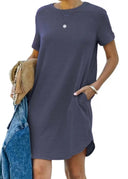 Round Neckline Women's Pocketed Dress