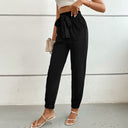 Women's Fabric Pants with Elastic Waist and Tie Belt
