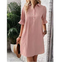 Women's Short Sleeve Shirt Dress with Pocket Style