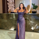 Sophisticated Evening Dress with Chic Draping and High Slit