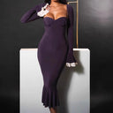 Chic Long Sleeve Midi Dress with Ruffle Hem