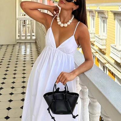 Airy Summer Dress with Deep V-Neck and Spaghetti Straps