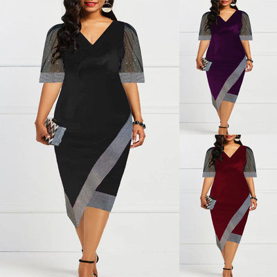 Chic Cocktail Dress with Sheer Puff Sleeves & Asymmetrical Hem