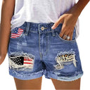 Chic Women's Denim Shorts with USA Graphic and Distressed Accents
