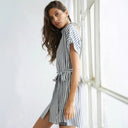 Chic Striped Women's Shirt Dress with Waist Belt