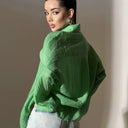 Chic Oversized Women's Blouse with Button Accents