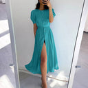 Chic High Neck Women's Shirt Dress with Side Slit