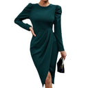 Chic Draped Dress with Puff Sleeves