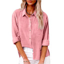 Women's Short Sleeve Linen Blouse with Button Accents