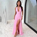 Women's Deep V-Neck Maxi Dress with Slit