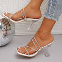 Chic Rhinestone Embellished Slide Sandals with Clear Heel