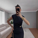 Chic Denim Midi Dress with Button Accents